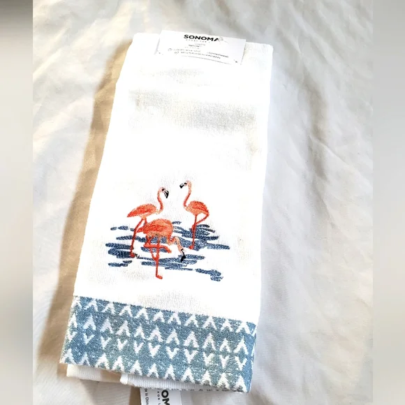 Sonoma Flamingo Embroidered Bathroom Hand Towel - Picture 1 of 6